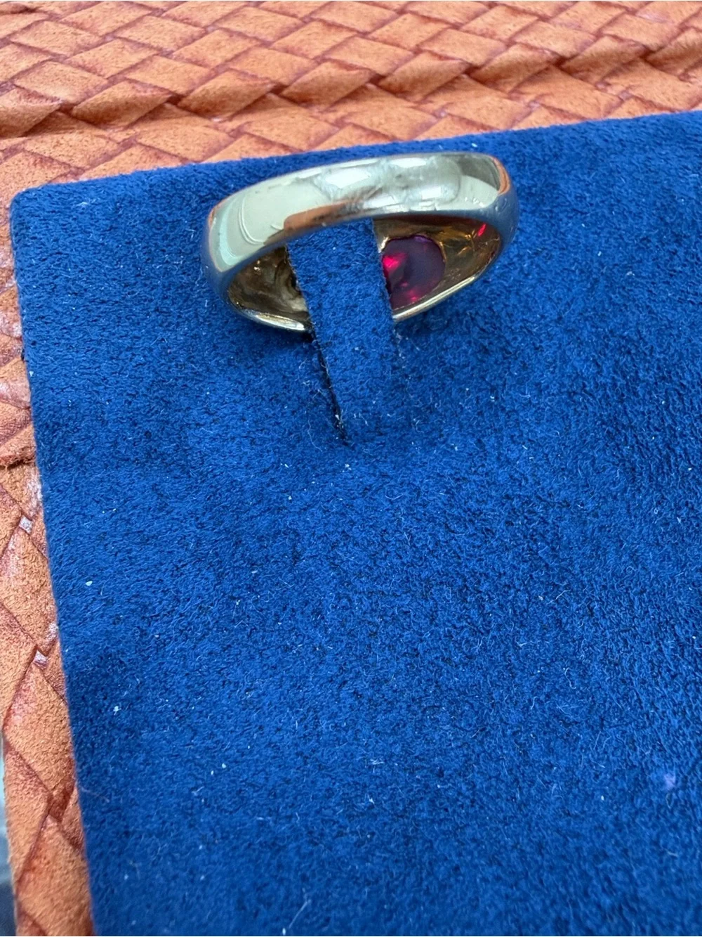 14K Gold Ruby Cabochon Ring with Diamond Accent